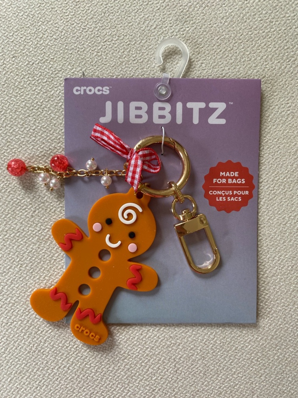 CROCS Orange Gingerbread Jibbitz Keychain with Gold Hardware